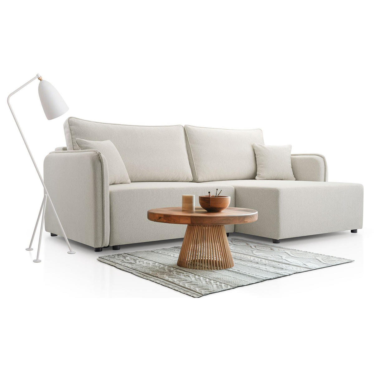 ECKSOFA Kassian, Creme Strukturstoff, rechtsseitig - Creme/Schwarz, Kunststoff/Textil (227/147cm) - Selsey