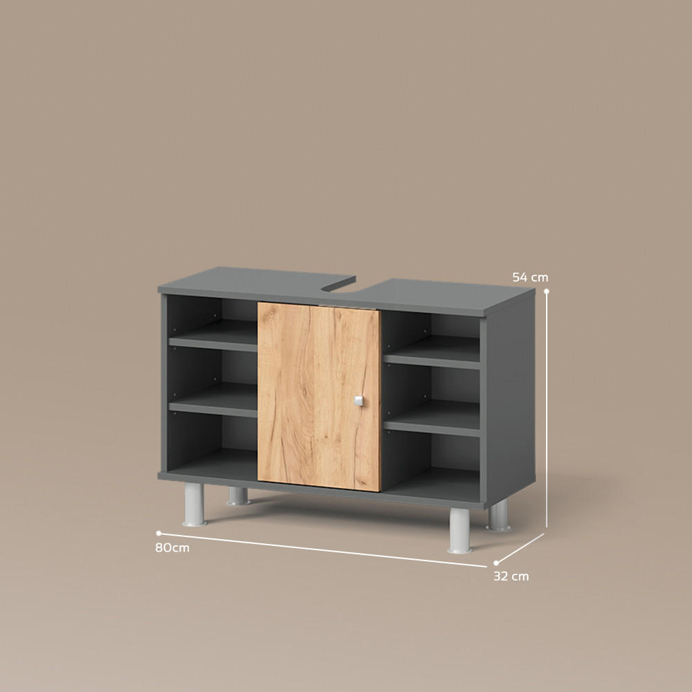 Thumbnail - Livinity® Waschbeckenunterschrank, Anthrazit, Holzwerkstoff, 7 Fächer, Rechteckig, 80x54x32 cm, Badezimmer, Badezimmersc...