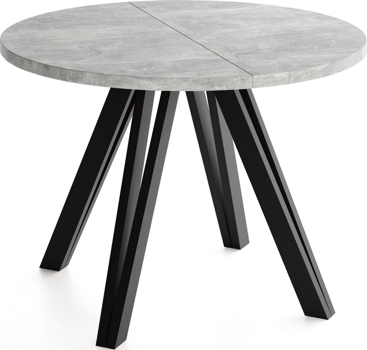 ESSTISCH Ravero runder ausziehbarer, Beton grau 100-140/100/77 cm - Hellgrau/Schwarz, Holz/Holzwerkstoff (100/100/77cm) - WFL GROUP
