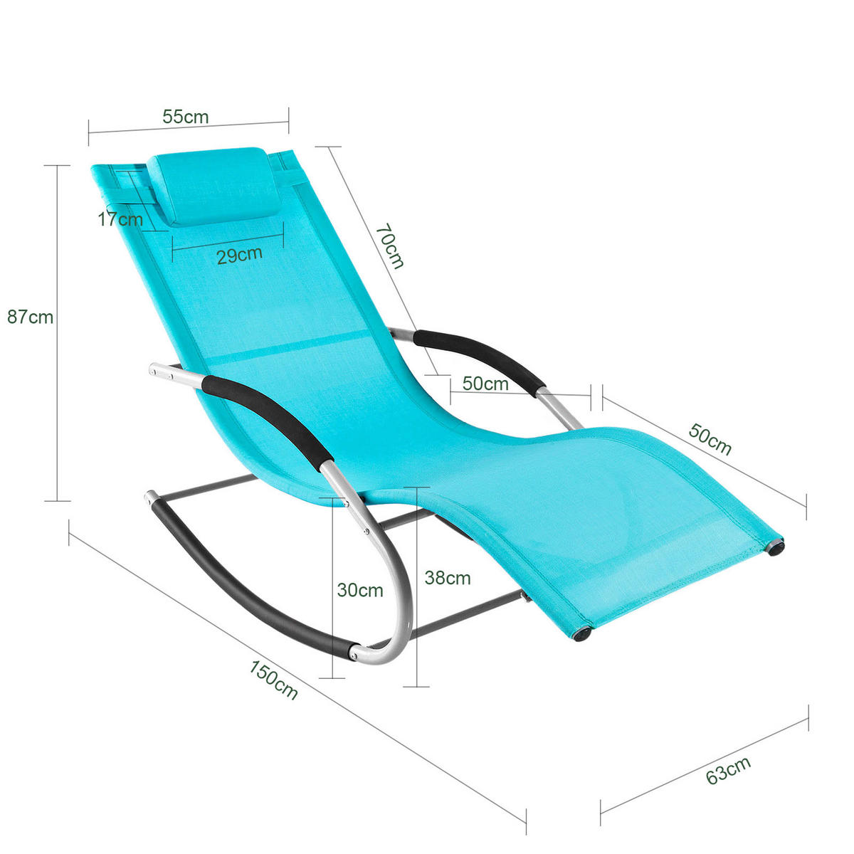 SONNENLIEGE 2er Set Blau - Türkis, Metall (63/83/150cm) - SoBuy