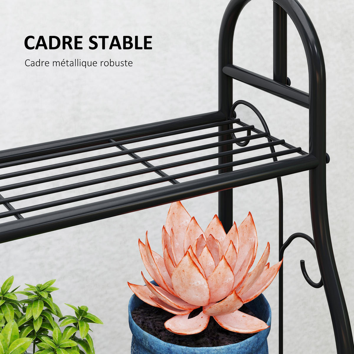 BLUMENTREPPE DE-12172 3-stufig mit 3 Haken, 75/25/137 cm Schwarz - Schwarz, Metall (25/137/75cm) - ComfortXL