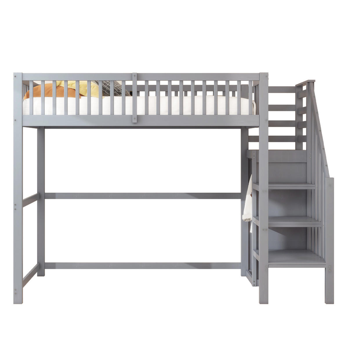 ETAGENBETT 90/200 cm in Grau mit Treppe, Kleiderschrank und Stauraum - Grau, Holz (90/200cm) - Flora Grace