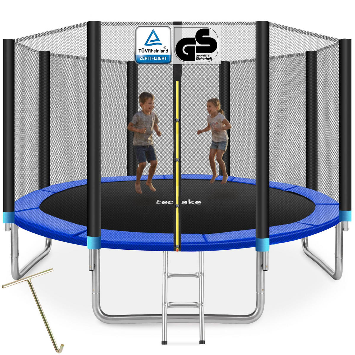 TRAMPOLIN Garfunky, inklusive Einstiegsleiter, schwarz/blau - Blau/Schwarz, Metall (366/260/366cm) - tectake