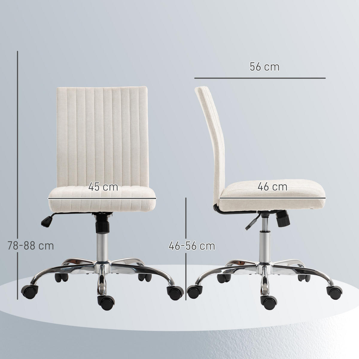 BÜROSTUHL Crème, Höhenverstellbar, Drehbar 360°, 43/56/89-99 cm - Weiß, Metall (56/99/43cm) - PANGIVO