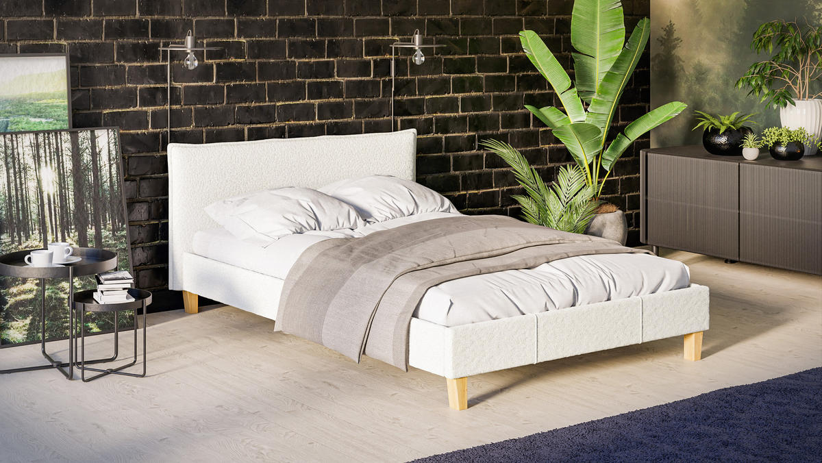 POLSTERBETT Arles 140/200 cm Boucle-Stoff - Hellbraun/Weiß, Holz/Textil (140/200cm) - S-Style Möbel