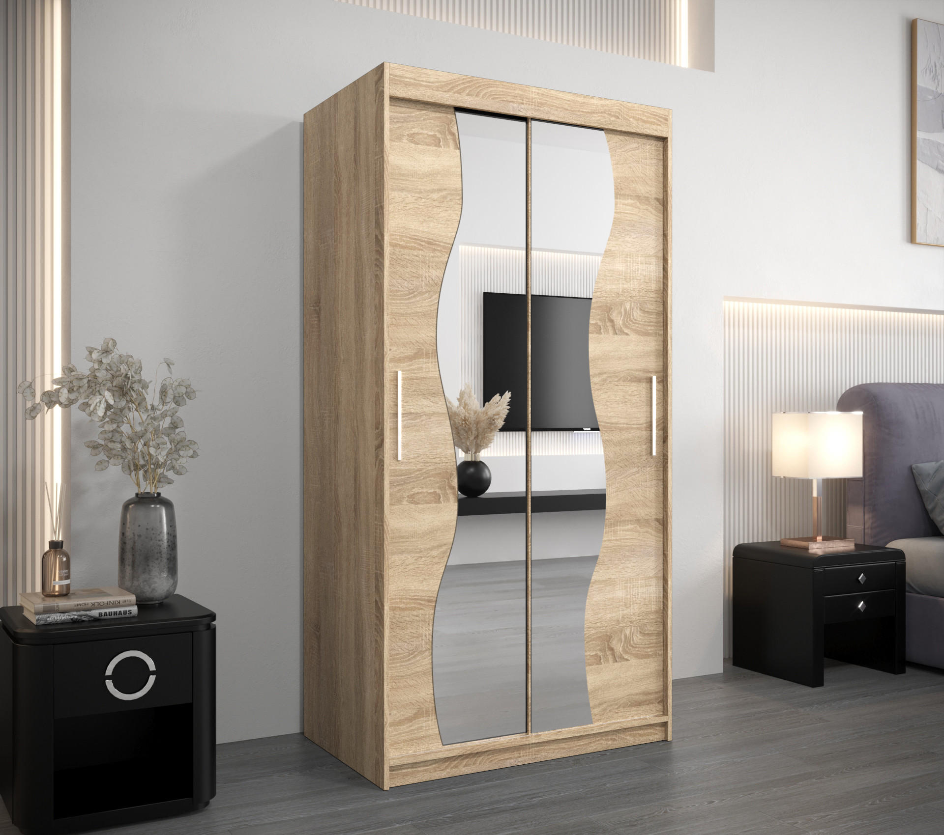 SCHWEBETÜRENSCHRANK 200/100/62 2-türig - Silberfarben/Sonoma Eiche, Holz/Kunststoff (100/200/62cm) - MÖBEL KRYSPOL