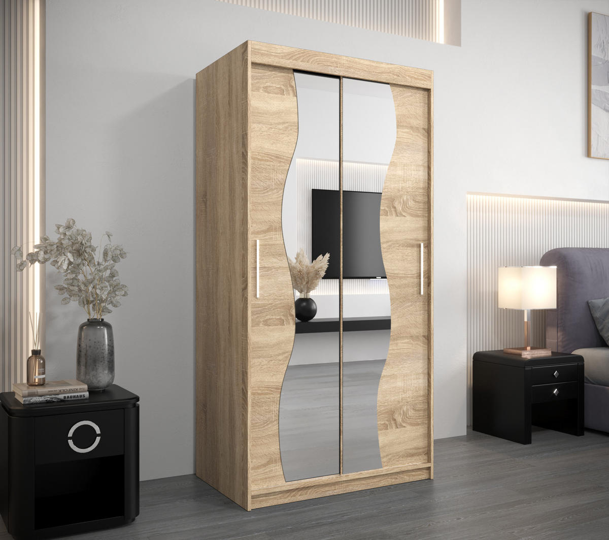 SCHWEBETÜRENSCHRANK 200/100/62 2-türig - Silberfarben/Sonoma Eiche, Holz/Kunststoff (100/200/62cm) - Abiks Möbel