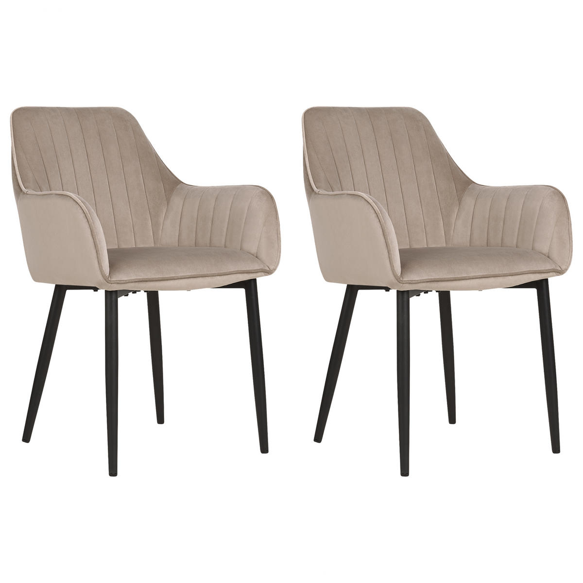 ESSZIMMERSTUHL 2er-Set Samtstoff taupe Wellston - Beige/Schwarz, Textil (60/84/61cm) - Beliani