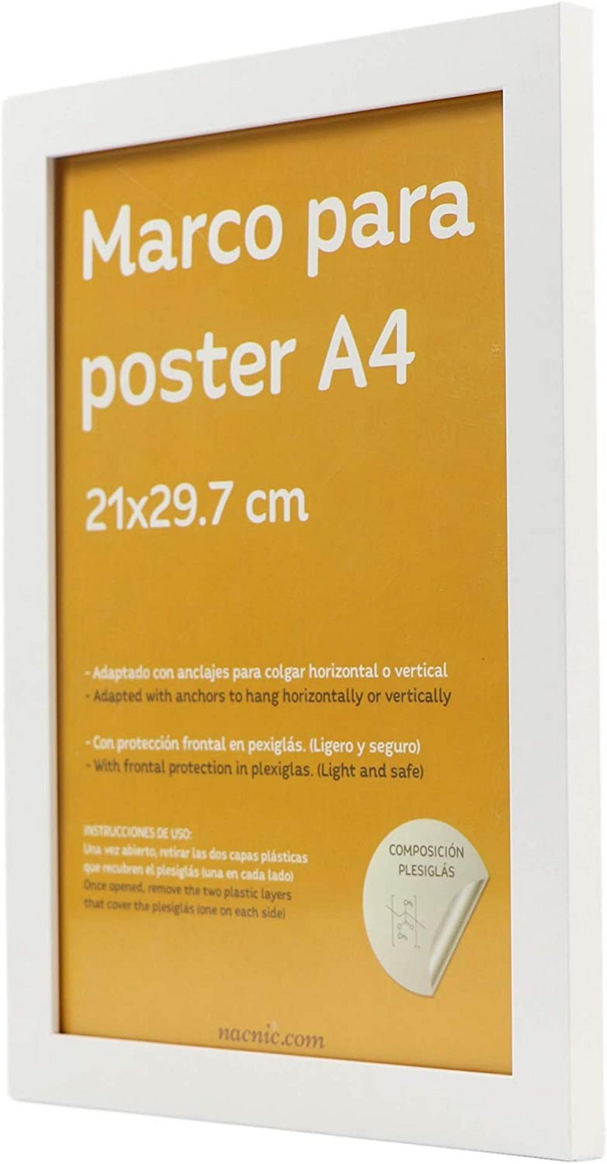 RAHMEN Set mit 3 aus MDF und Acrylglas Schutz und Aussteller für Fotografien, Bilder, Poster, Gemälde, Dekoration für Haus Farbe Weiß A4 - Weiß, Holz (21/3/29.7cm) - Nacnic