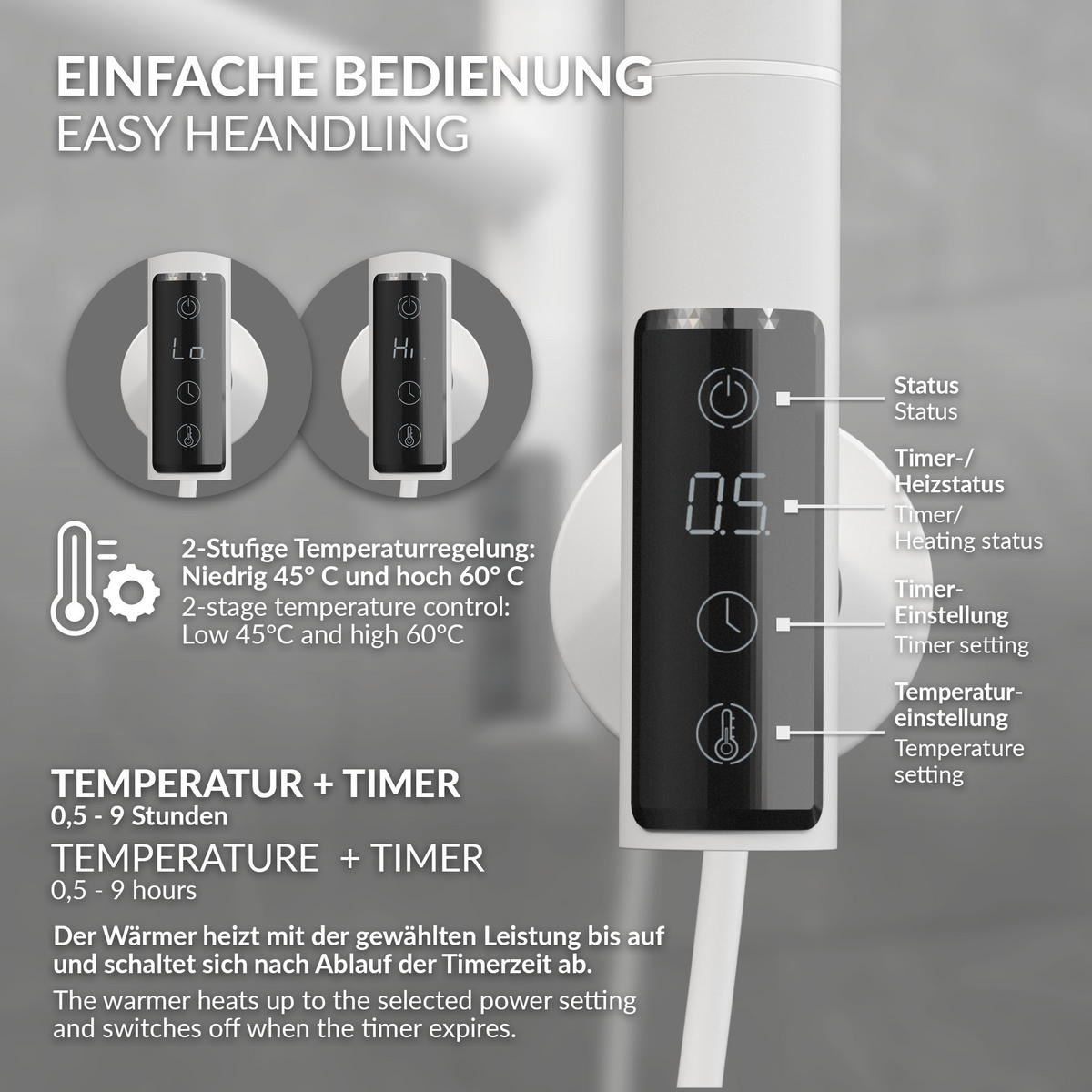 HANDTUCHWÄRMER Elektrisch Weiß 75W 450x622 mm 180° drehbar - Weiß, Metall (45/62.2/3cm) - LuxeBath