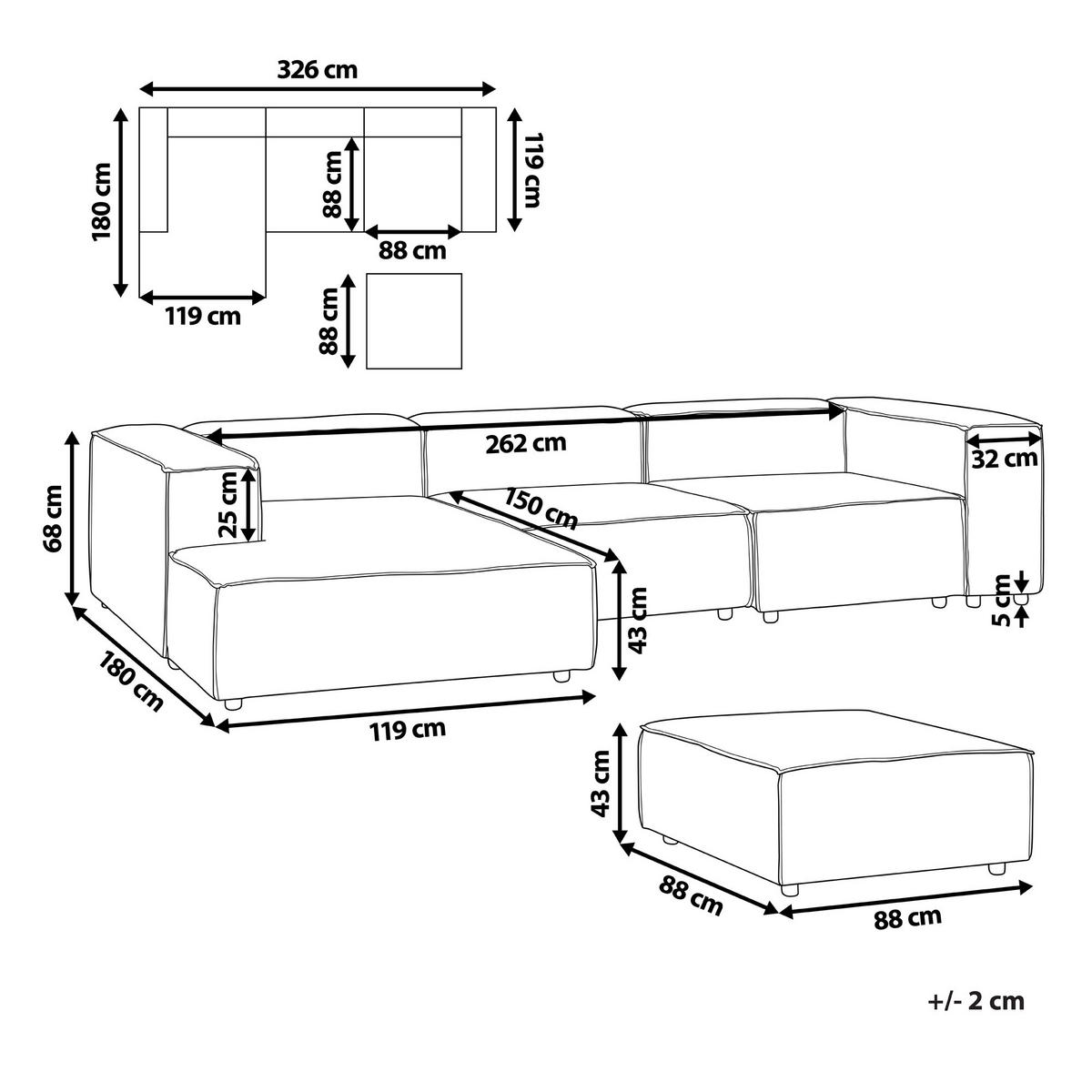 3-SITZER-ECKSOFA Leinen beige linksseitig mit Ottomane Aprica - Beige/Schwarz, Textil (326/180cm) - Beliani