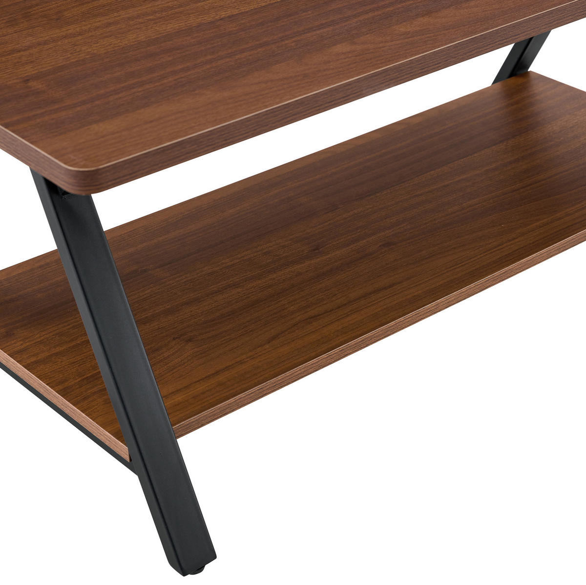 COUCHTISCH aus MDF und Metall 110x57x44,5 cm in Walnuss mit Stauraumregal - Walnussfarben, Holzwerkstoff (110/57/44.5cm) - Modfu