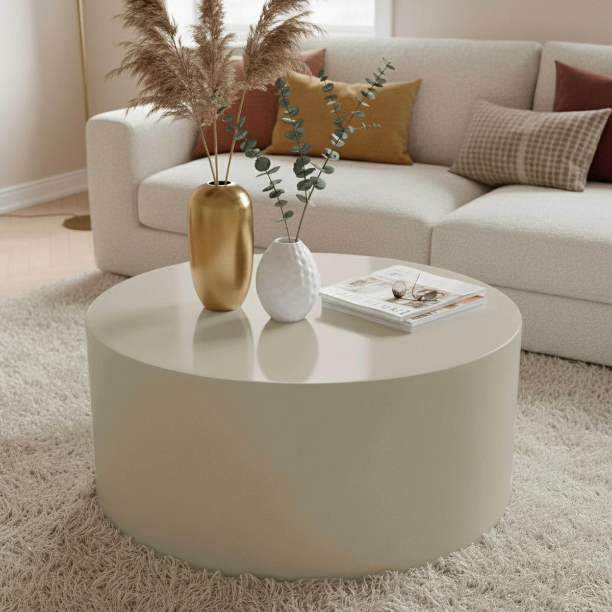 COUCHTISCH, Ekru - Weiß, Holzwerkstoff (80/80/40cm) - Oviala