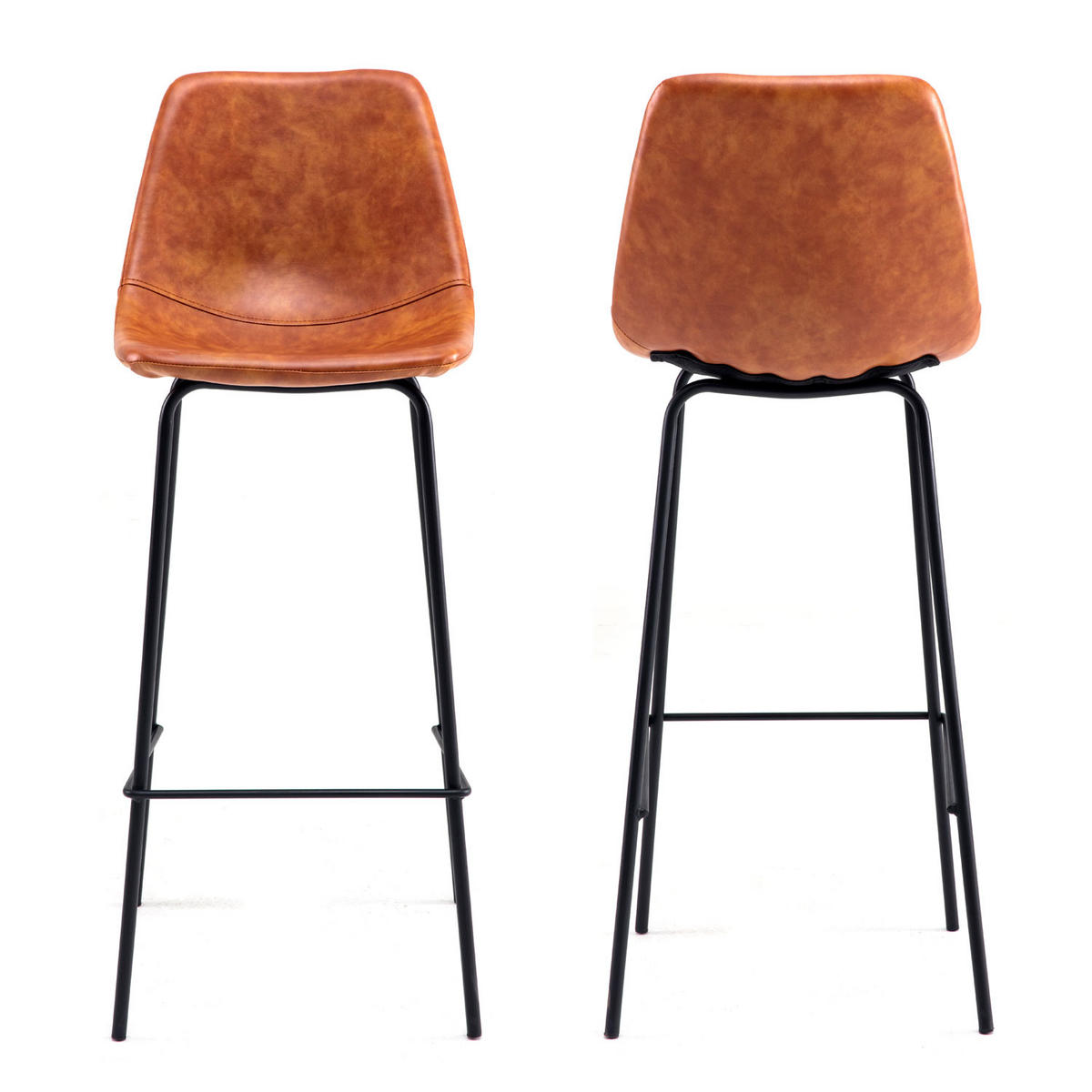 BARHOCKER Lucien Cognac Sitzhöhe 75cm 2er-Set - Orange, Kunststoff (43/104/49cm) - Happy Garden