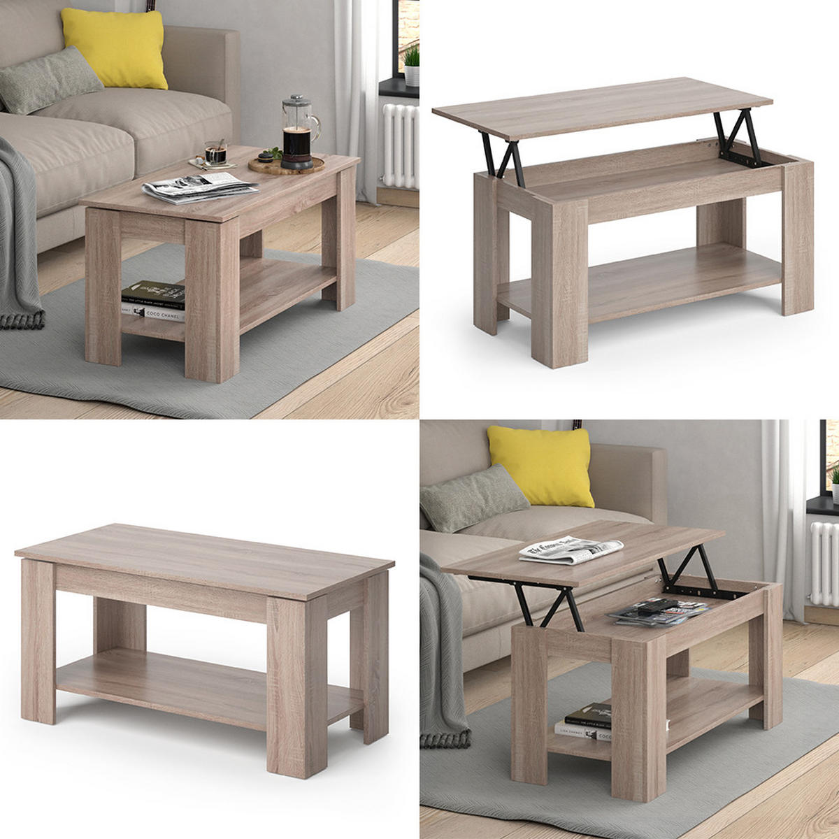COUCHTISCH Lorenz Sonoma 100 x 50 cm mit Liftfunktion - Sonoma Eiche, Holzwerkstoff (50/100/50cm) - Vicco