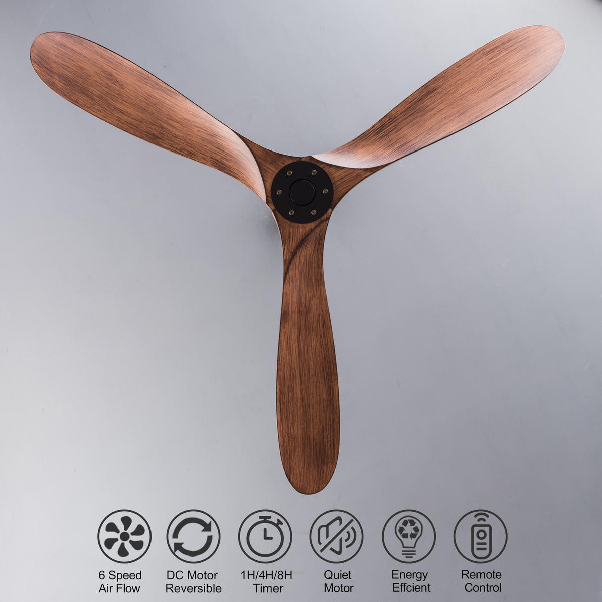 DECKENVENTILATOR DE-16229 52 Zoll ohne Licht & Fernbedienung Nussbaum - Walnussfarben, Kunststoff (132/132/39cm) - ComfortXL