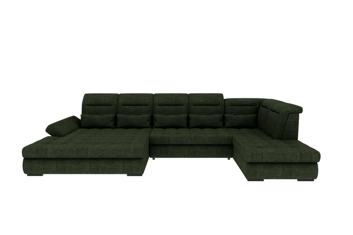 WOHNLANDSCHAFT Toscana Velours inkl. Schlaffunktion - Olivgrün, Textil (208/87/358cm) - 99rooms
