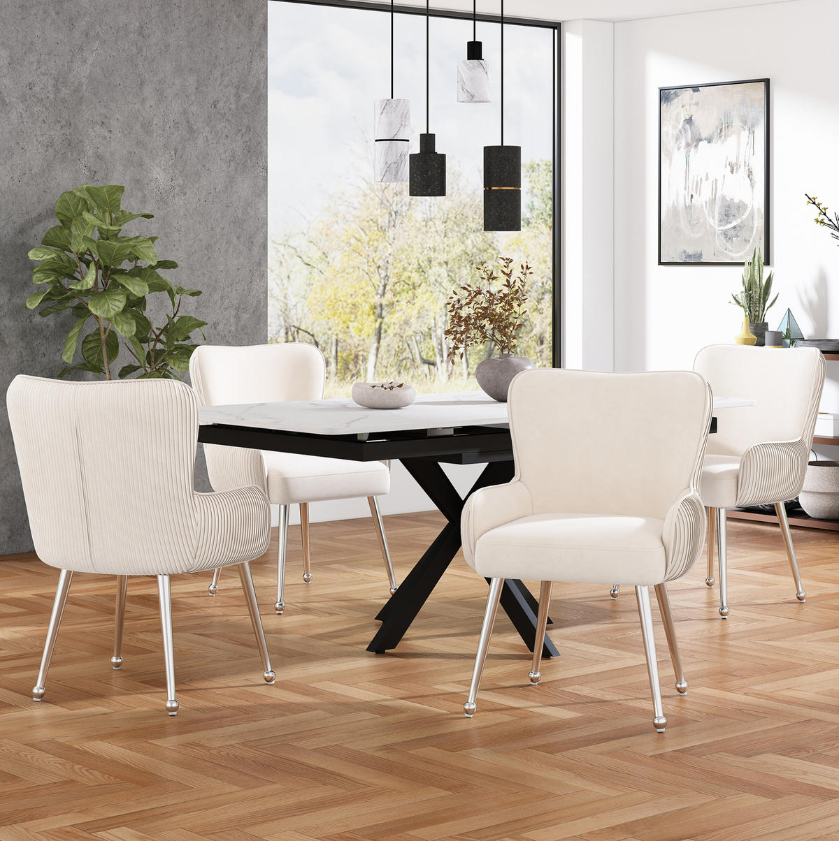 ESSZIMMERSTUHL 2er-Set Beige aus Samt mit Armlehnen - Beige, Textil (57/83/23cm)