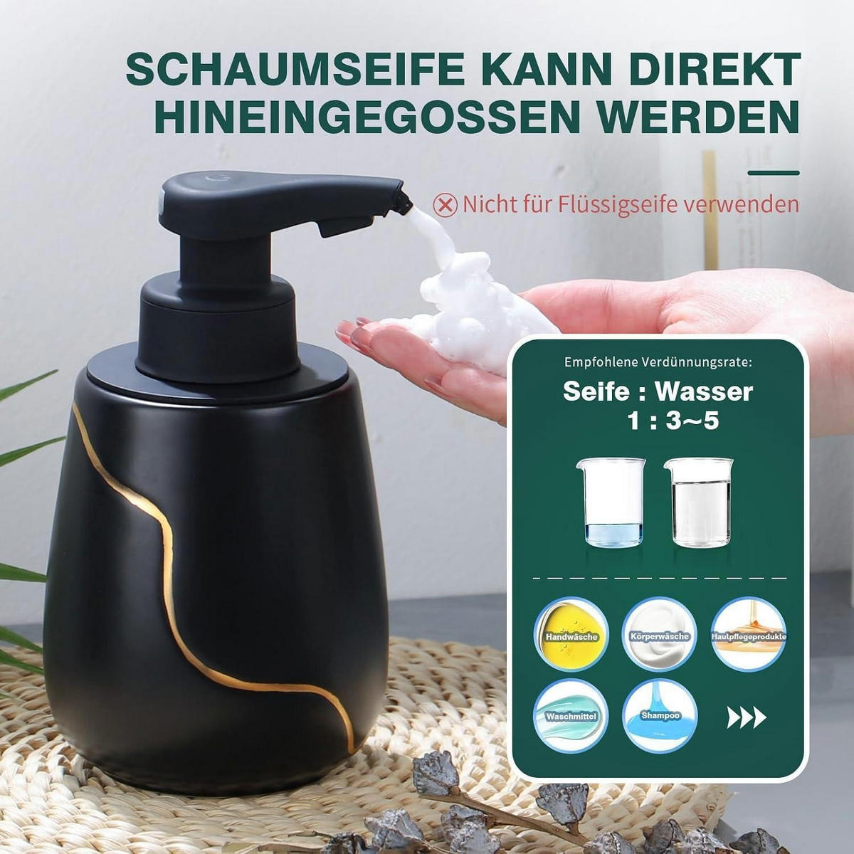SEIFENSPENDER Automatisch Keramik Schwarz 500 ml - Schwarz, Keramik (9/17/10cm)