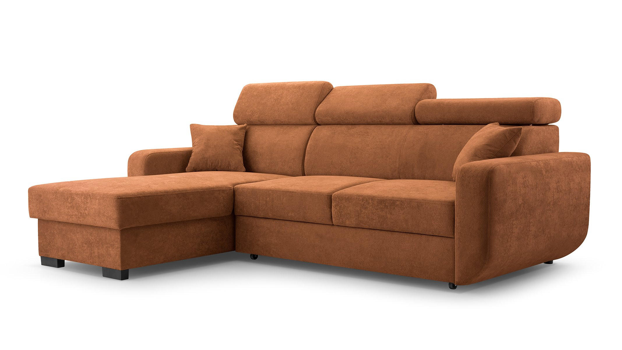 ECKSOFA CASTELLO Orange Plüsch-Stoff mit Schlaffunktion - Orange, Holz (236/165cm) - MASSENO