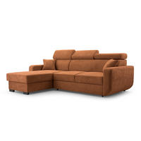 ECKSOFA CASTELLO Orange Plüsch-Stoff mit Schlaffunktion - Orange, Holz (236/165cm) - MASSENO