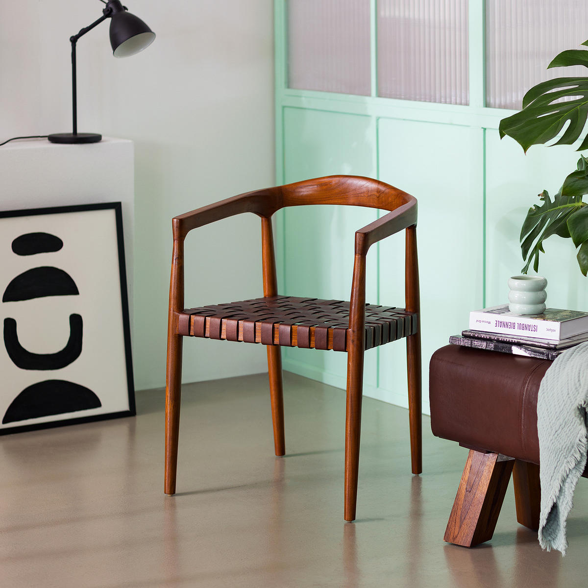 ARMLEHNENSTUHL - Echtleder / Teak massiv - Cognac, Leder (54/80/50cm) - home24