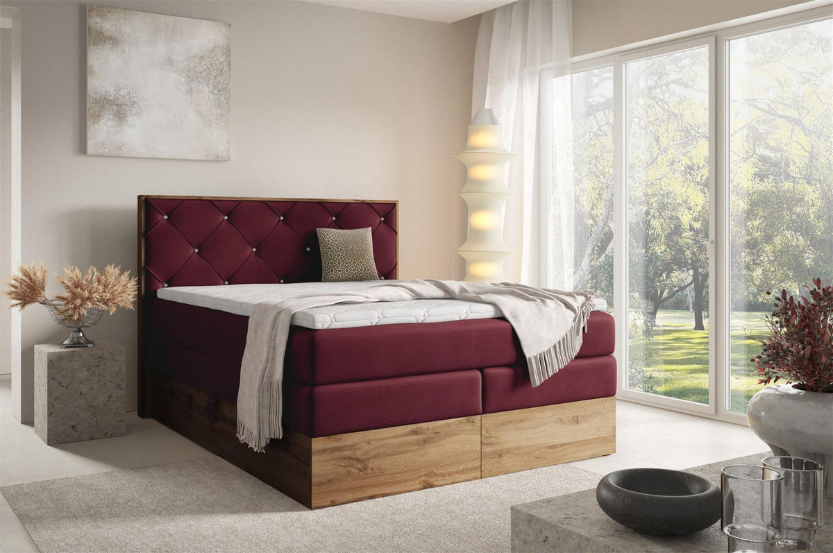 BOXSPRINGBETT Navel - Bordeaux, Holzwerkstoff/Textil (160/200cm) - Fun Möbel