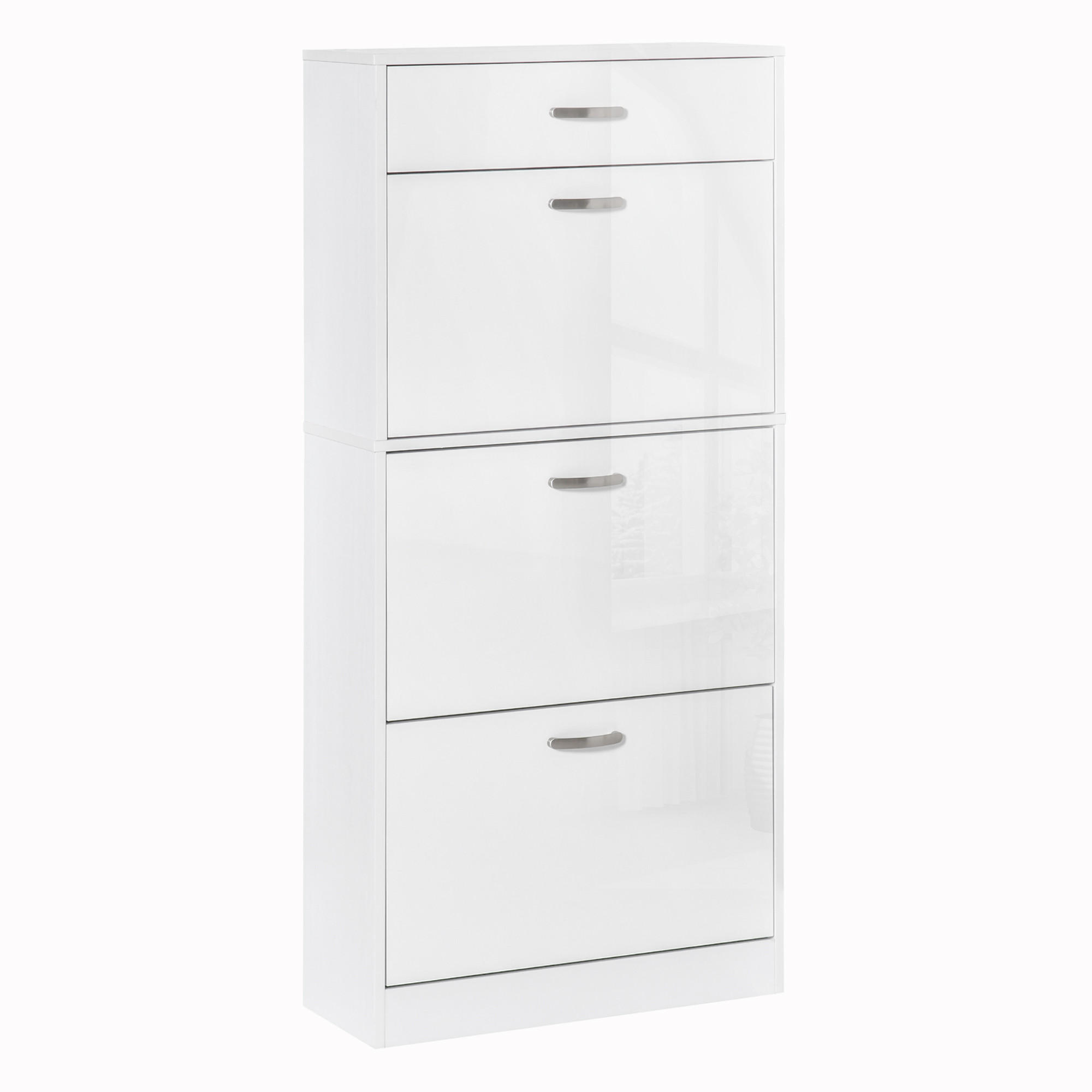 SCHUHSCHRANK DE-14975 3 Klapptüren & Schublade Weiß - Weiß, Holzwerkstoff (62/135/24cm) - ComfortXL