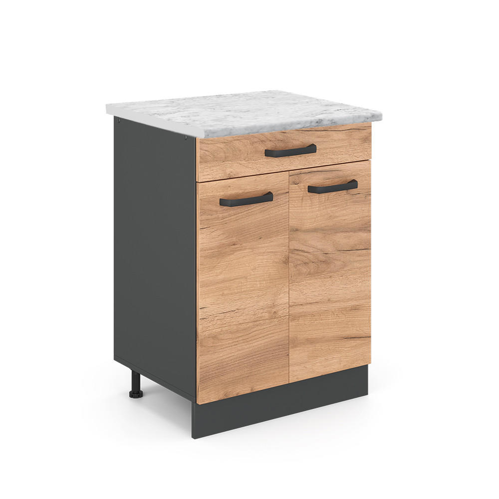 KÜCHENUNTERSCHRANK R-Line Goldkraft Eiche 60 cm AP Marmor - Anthrazit/Eiche Wotan, Holzwerkstoff (60/81.6/60cm) - Vicco