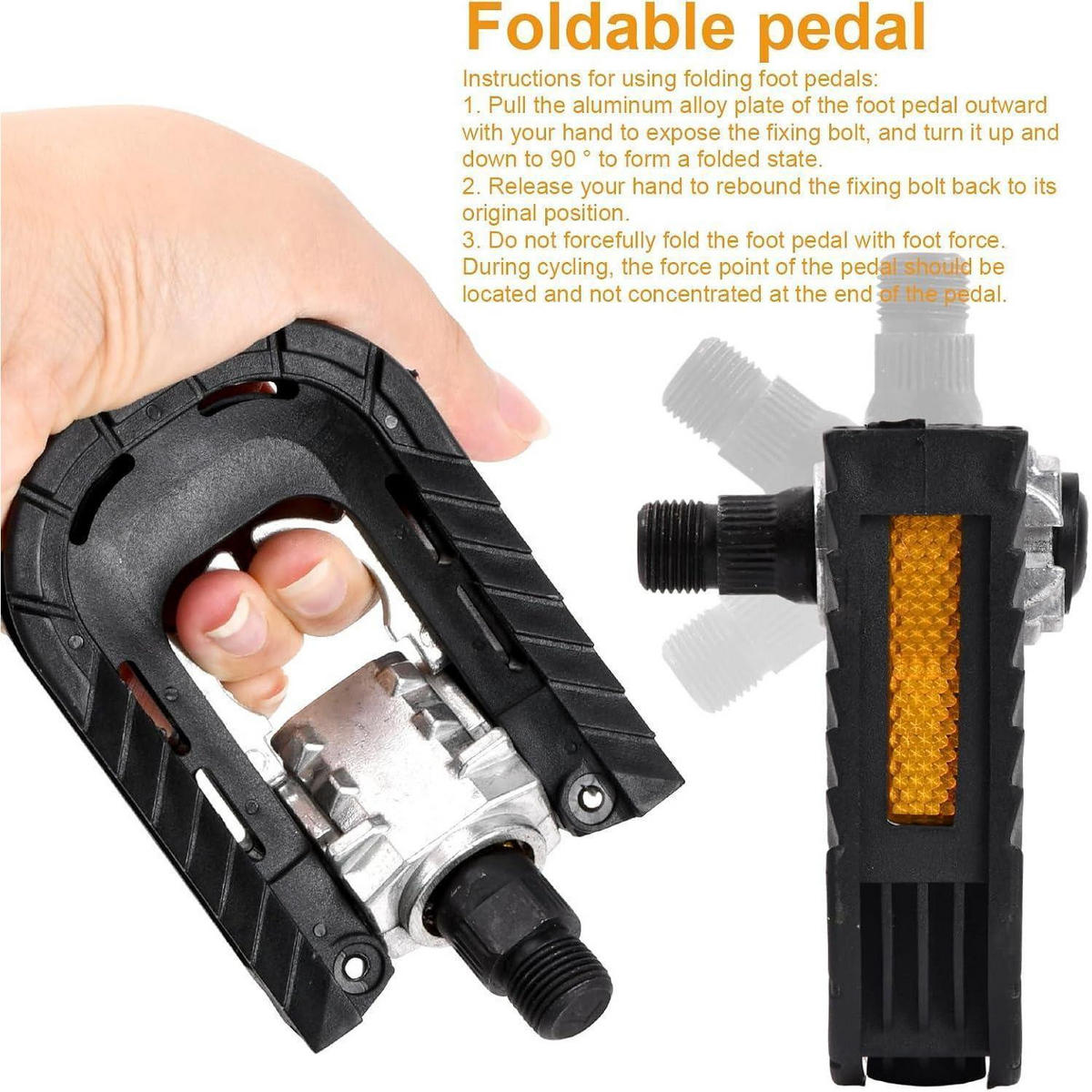 FAHRRADPEDALE Klapppedal mit Anti-Rutsch und Reflektoren Aluminium 9/16 Zoll - Schwarz, Metall (6.9/1.5/12cm)