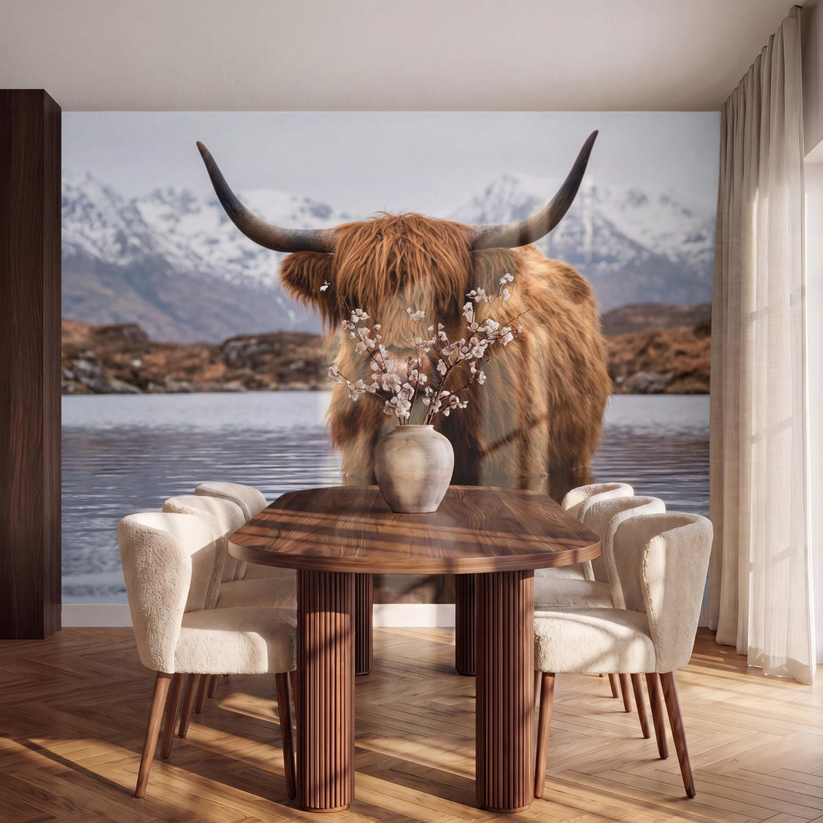 TAPETE - Schottischer Hochländer - Braun - Wasser - 280x200 cm - Braun, Papier (280/200cm) - OnlyWow