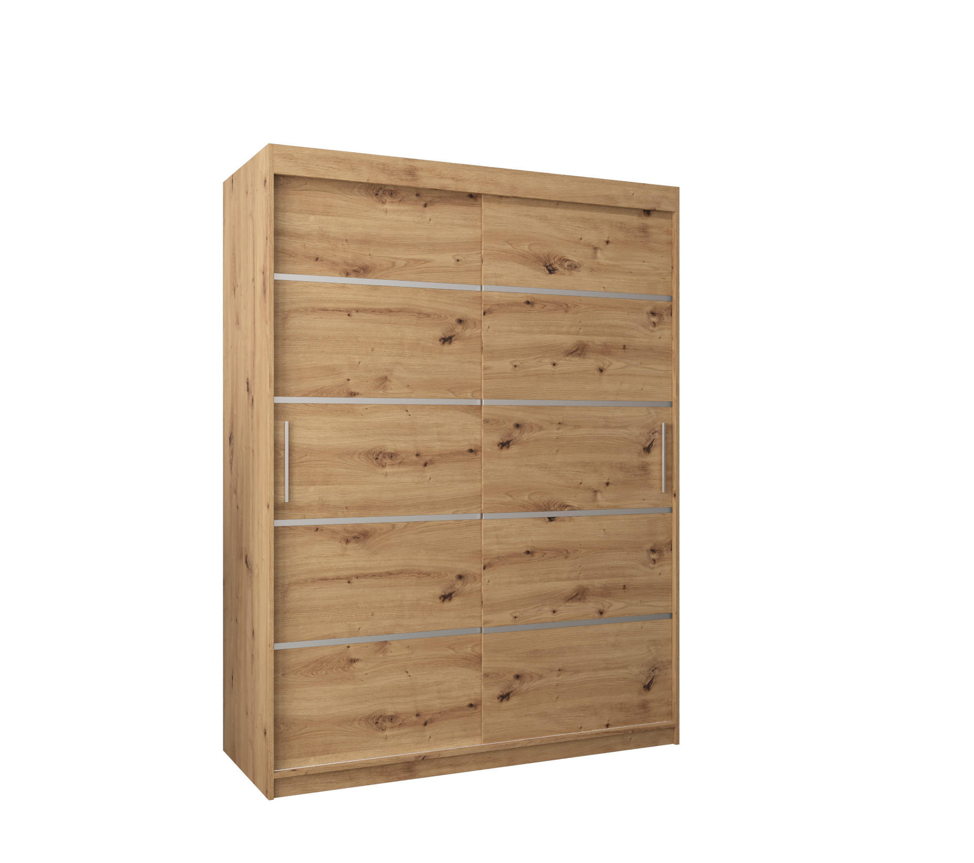 Möbel Kryspol Schwebetürenschrank Eiche Artisan, Silber 150x200x62 cm
