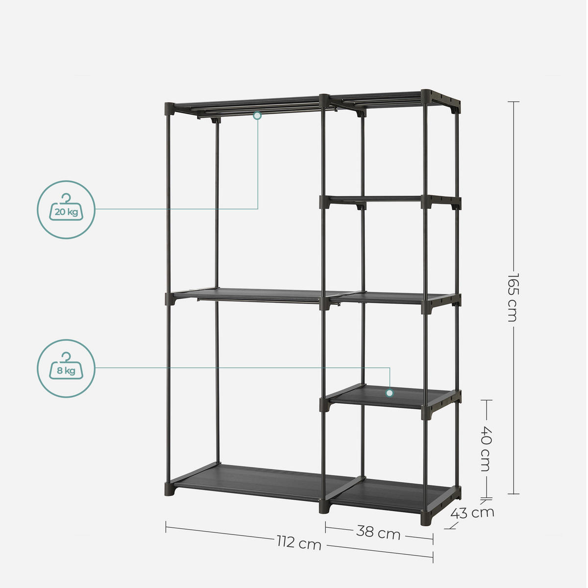 KLEIDERSCHRANK Deky - Schwarz, Textil (43/165/112cm) - SONGMICS