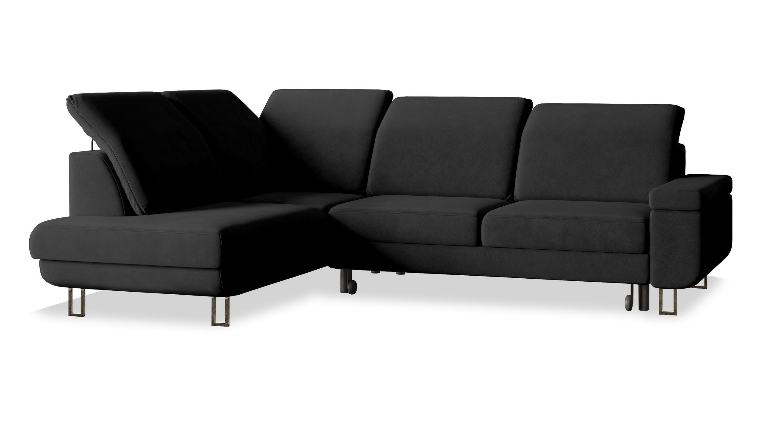 ECKSOFA LERMA R-S Schwarz Velours-Stoff mit Schlaffunktion - Schwarz, Holz (253/190cm) - MASSENO