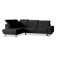 ECKSOFA LERMA R-S Schwarz Velours-Stoff mit Schlaffunktion - Schwarz, Holz (253/190cm) - MASSENO