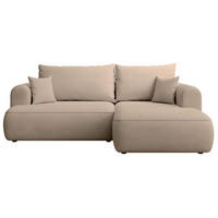 ECKSCHLAFSOFA Ovo Mini Beige Easy-Clean-Chenille-Bezug - Beige/Schwarz, Kunststoff/Textil (156/238cm) - Selsey