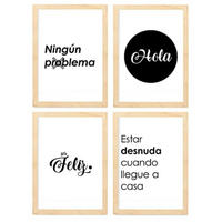 POSTER Set mit 4 Hallo TypografieStil A4 Rahmen aus hellem Holz - Beige, Papier (29.7/3cm) - Nacnic