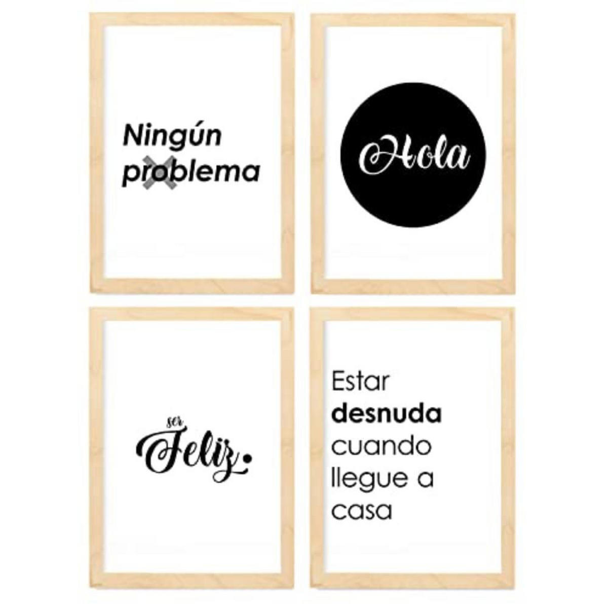 POSTER Set mit 4 Hallo TypografieStil A4 Rahmen aus hellem Holz - Beige, Papier (29.7/3cm) - Nacnic