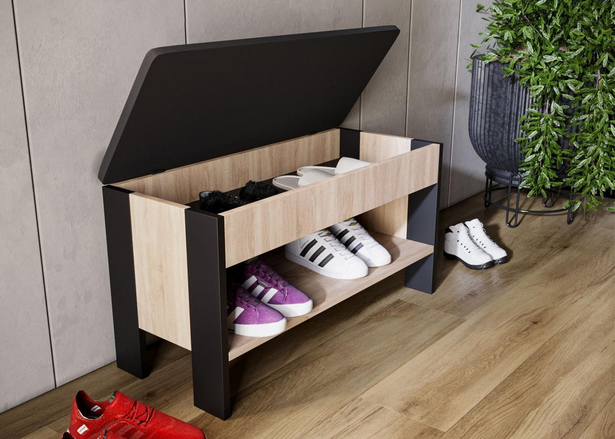 GARDEROBENBANK Sonoma Eiche 46/80/33cm - Schwarz/Sonoma Eiche, Holzwerkstoff (33/46/80cm) - CraftPAK
