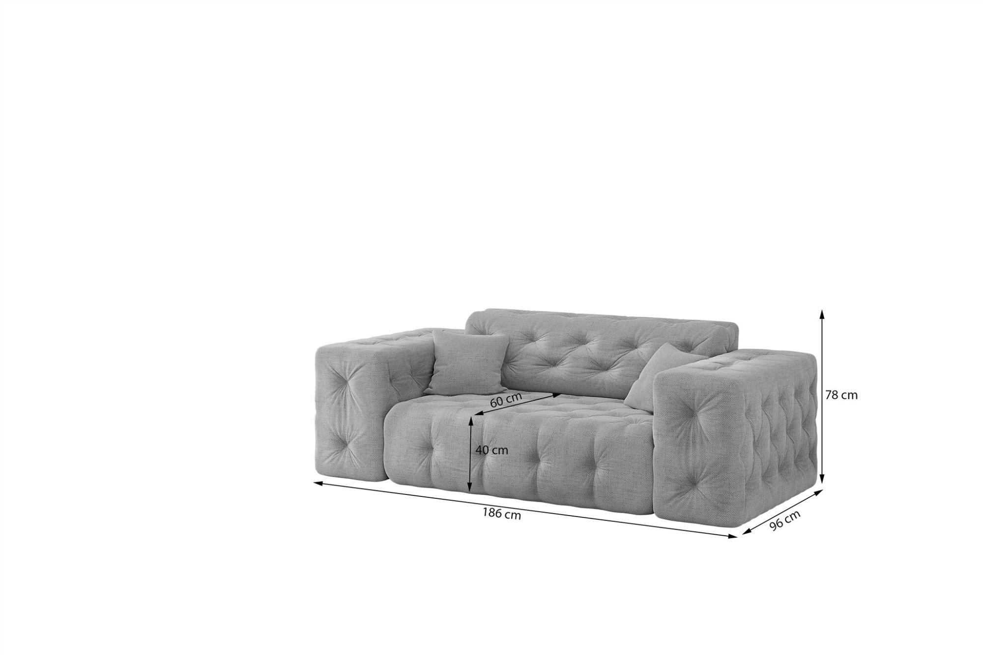 Thumbnail - Fun Möbel Sofa, Anthrazit, Textil, 186x78x96 cm, Wohnzimmer, Sofas & Couches, Sofas, 2-Sitzer Sofas
