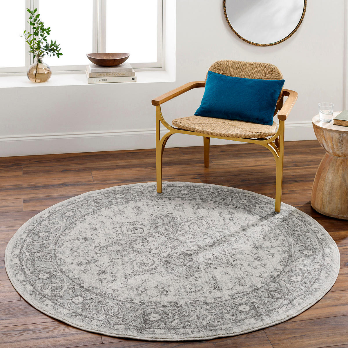 VINTAGE-TEPPICH Rund Ø 160 cm Grau - Grau, Naturmaterialien/Textil (160/160cm) - LIVABLISS