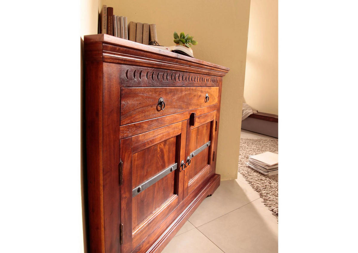 ECKKOMMODE Akazie 107x54x80 nougat lackiert OXFORD #505 - Dunkelbraun, Holz (107/80/54cm) - Massivmoebel24