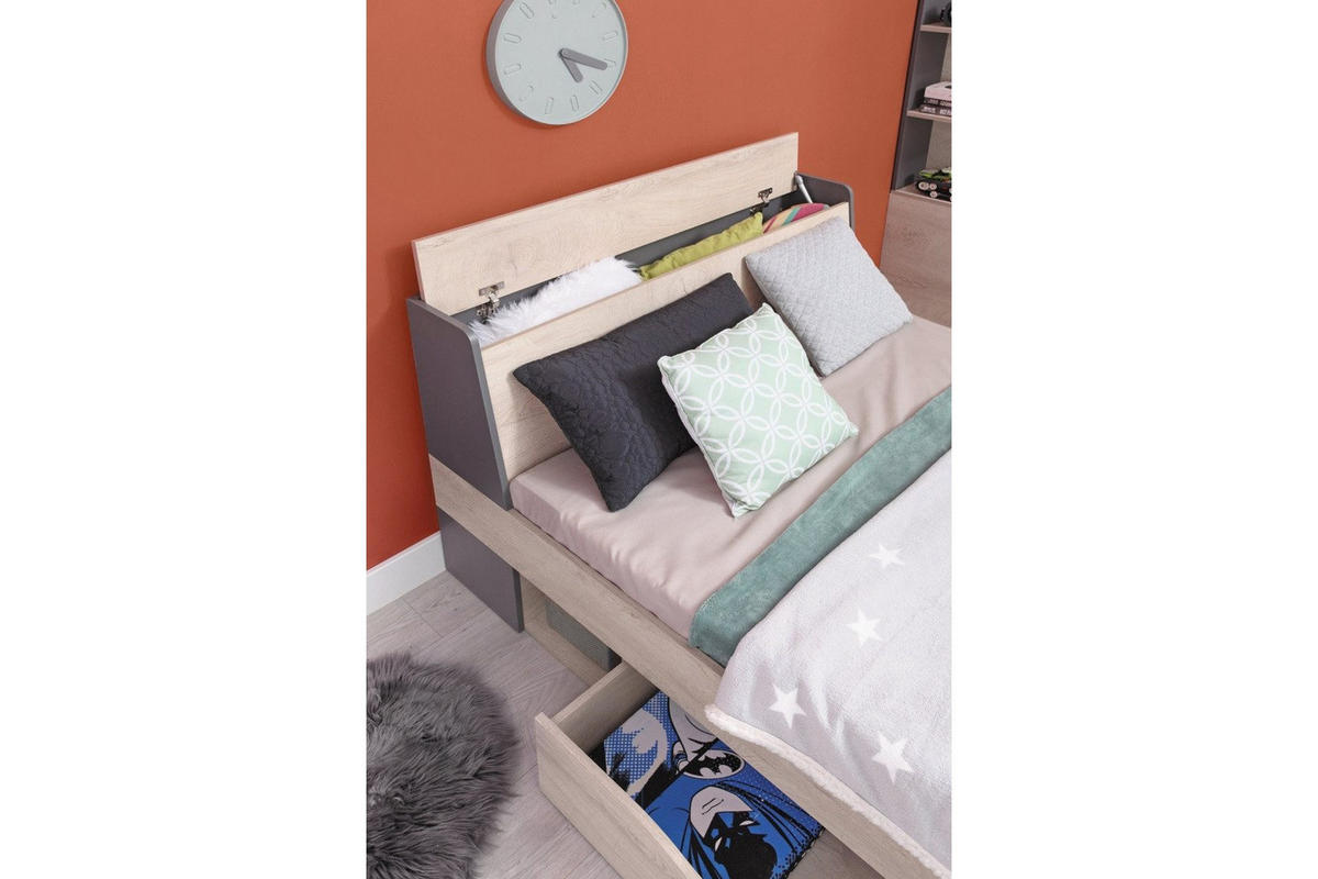 JUGENDBETT DARLA D15 120/200 Eiche/Anthrazit - Anthrazit/Sonoma Eiche, Holzwerkstoff (120/200cm) - Deine Möbel 24