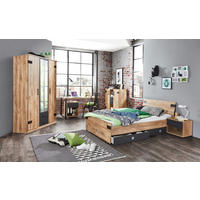 JUGENDZIMMER Liverpool in Plankeneiche und Graphit 7 teilig mit 140er Bett und Drehtürenschrank - Braun, Holzwerkstoff (120/200/80cm)