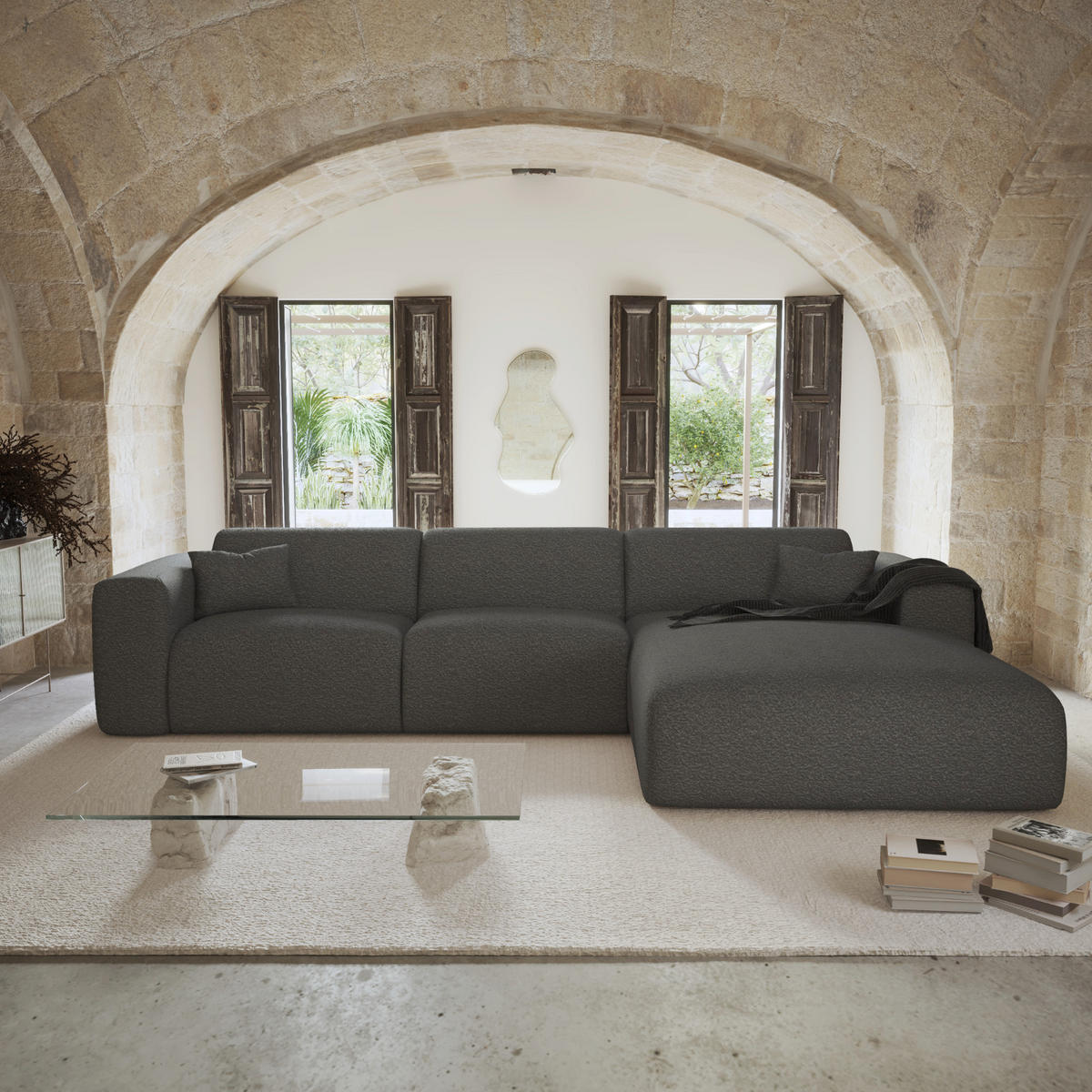 ECKSOFA RECHTS SCHLAFSOFA Steinbock Graphitgrau 280cm - Graphitfarben/Grau, Textil (299/165cm) - Sia Home