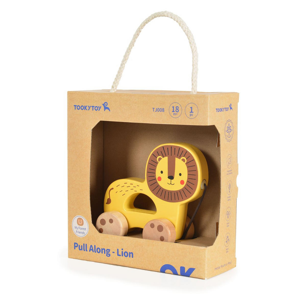 HOLZSPIELZEUG Nachziehspielzeug Holztier gelb Holz, 4 Räder, Ziehschnur, Motorik, Laufhilfe, ab 18 Monate, Tier - Gelb, Holz (5/9/8cm) - Tooky Toy