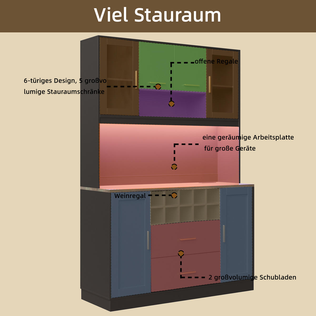 BUFFETSCHRANK Kombi Schwarz 120/36.3/180 cm - Schwarz, Holz (120/180/36.3cm) - PANGIVO