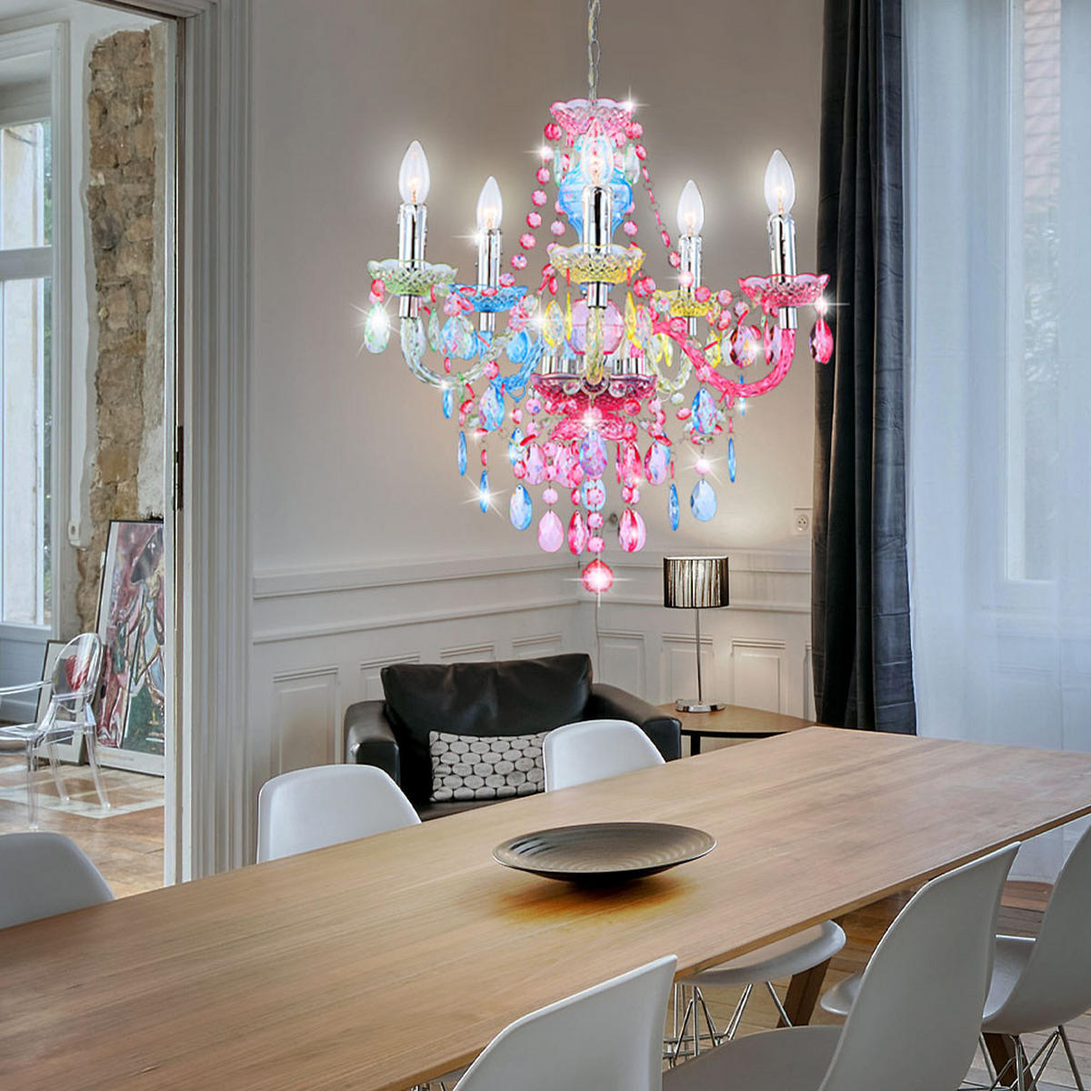 KRONLEUCHTER Metall Acryl Bunt - Multicolor, Metall (51/51/149cm) - Globo Lighting