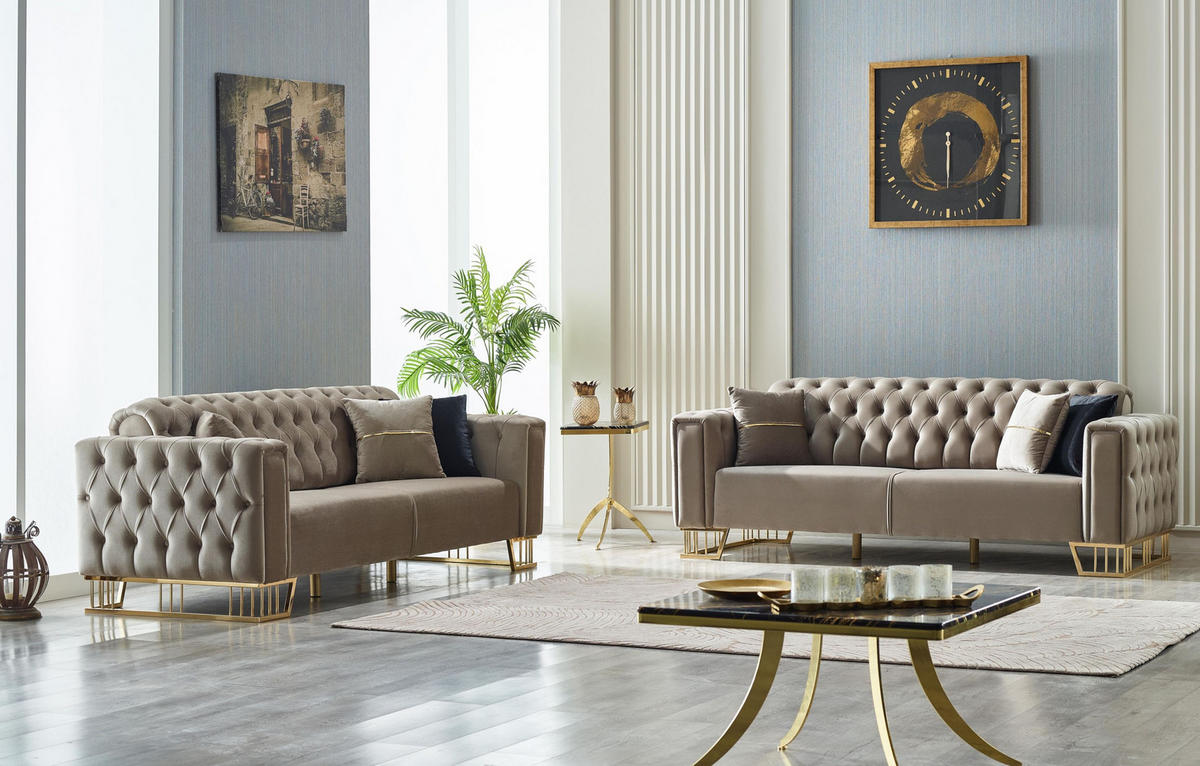 SITZGARNITUR Royce Beige Taupe Stellvariante:2+2 - Beige, Holz (180/85/90cm) - Villa Möbel