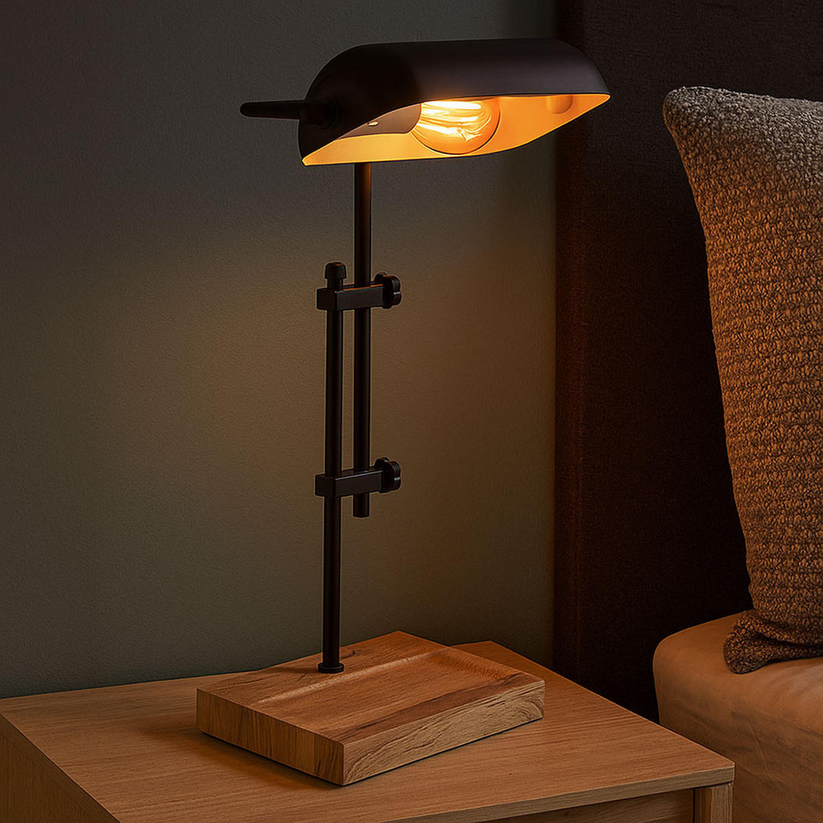 LED TISCHLEUCHTE Marid Holzoptik Schwarz - Schwarz, Metall (26.5/18.2/50cm) - Globo Lighting